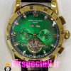 ساعت پتک فیلیپ مردانه بند چرم توربیلون اتوماتیک طلایی صفحه سبز Patek Philippe 020812
