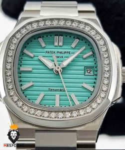 ساعت زنانه پتک فیلیپ ناتیلوس استیل قاب نگین صفحه تیفانی Patek Philippe NUATILOS 01793
