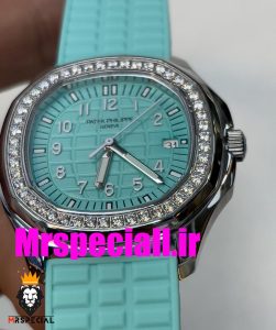 ساعت پتک فیلیپ زنانه اکوانات تیفانی قاب نگین 020701 Patek Philippe Aquanaut