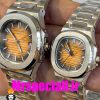 ساعت ست پتک فیلیپ ناتیلوس کوارتز استیل صفحه نارنجی مشکی Patek Philippe NUATILOS 020754
