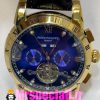 ساعت پتک فیلیپ مردانه بند چرم توربیلون اتوماتیک طلایی صفحه ابی Patek Philippe 020813
