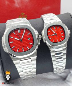 ساعت ست مردانه و زنانه پتک فیلیپ ناتیلوس کوارتز استیل صفحه قرمز Patek Philippe NUATILOS 01672