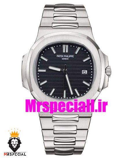 ساعت پتک فیلیپ مردانه مدل ناتیلوس کوارتز استیل صفحه مشکی Patek Philippe NUATILOS 01009