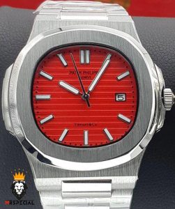 ساعت ست مردانه و زنانه پتک فیلیپ ناتیلوس کوارتز استیل صفحه قرمز Patek Philippe NUATILOS 01672