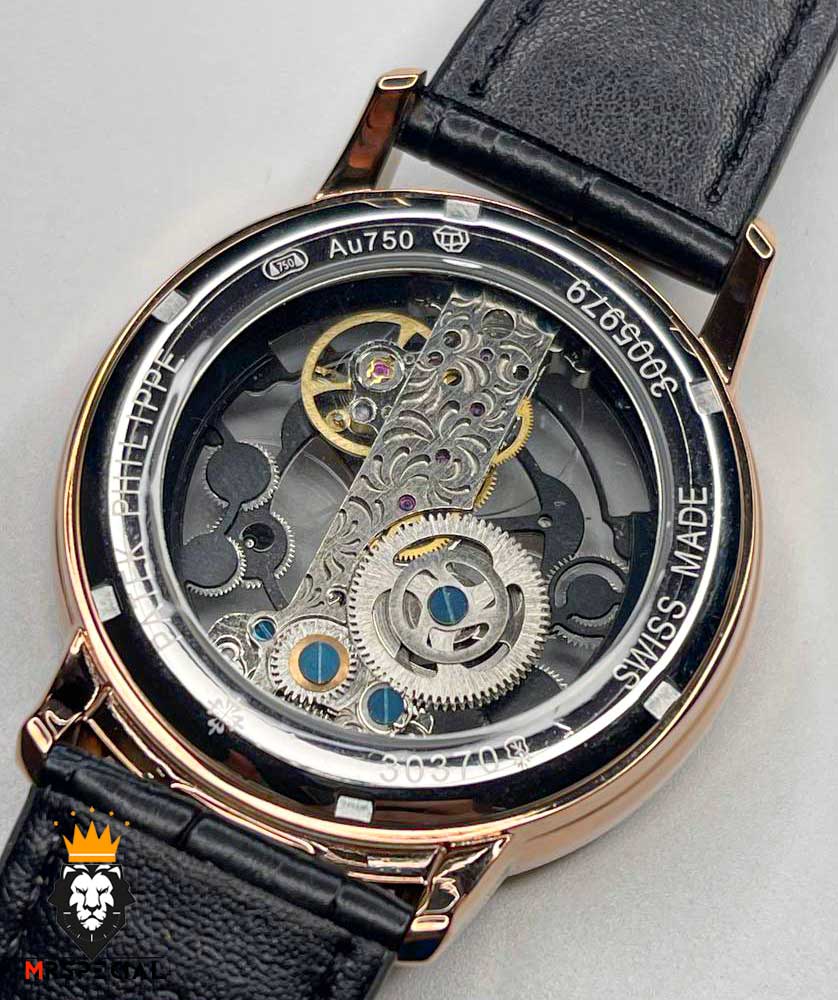 ساعت مردانه پتک فیلیپ اتوماتیک اسکلتون رزگلد بند چرم مشکی Patek Philippe Luxury 01258