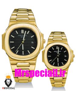 ساعت ست پتک فیلیپ ناتیلوس کوارتز طلایی صفحه مشکی Patek Philippe NUATILOS 020741