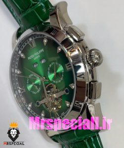 ساعت پتک فیلیپ مردانه بند چرم توربیلون اتوماتیک صفحه سبز Patek Philippe 020814