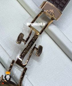 ساعت پتک فیلیپ زنانه اکوانات بند رابر قهوه ای قاب نگین رزگلد صفحه قهوه ای 021277 Patek Philippe Aquanaut
