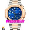 ساعت مچی مردانه پتک فیلیپ موتور کوارتز دورنگ رزگلد صفحه ابی Patek Philippe NUATILOS 01213