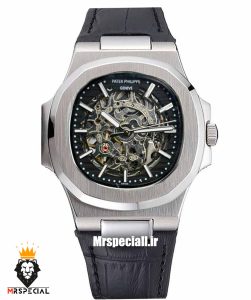 ساعت پتک فیلیپ مردانه مدل ناتیلوس اتوماتیک بند چرم مشکی صفحه اسکلتون Patek Philippe NUATILOS 021301