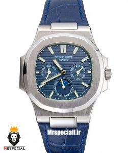 ساعت پتک فیلیپ مردانه مدل ناتیلوس اتوماتیک بند چرم ابی صفحه ابی Patek Philippe NUATILOS 021299