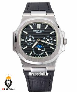 ساعت پتک فیلیپ مردانه مدل ناتیلوس اتوماتیک بند چرم مشکی صفحه مشکی Patek Philippe NUATILOS 021300