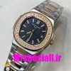 ساعت پتک فیلیپ زنانه کوارتز قاب نگین دورنگ رزگلد صفحه مشکی Patek Philippe NUATILOS 020767