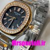 ساعت پتک فیلیپ زنانه کوارتز قاب نگین دورنگ رزگلد صفحه مشکی Patek Philippe NUATILOS 020767
