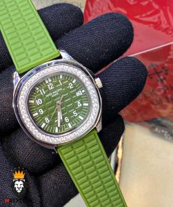 ساعت زنانه پتک فیلیپ اکوانات کوارتز قاب نگین بند رابر صفحه سبز 01749 Patek Philippe Aquanaut
