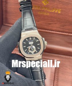 ساعت مچی مردانه پتک فیلیپ ناتیلوس مدل دی دیت اتوماتیک بند چرم صفحه مشکی Patek Philippe NUATILOS 0953