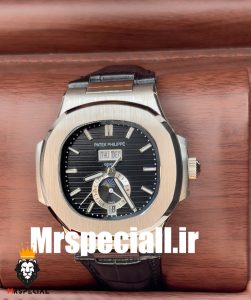 ساعت مچی مردانه پتک فیلیپ ناتیلوس مدل دی دیت اتوماتیک بند چرم صفحه مشکی Patek Philippe NUATILOS 0953