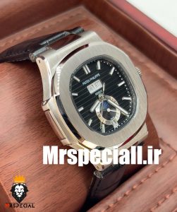 ساعت مچی مردانه پتک فیلیپ ناتیلوس مدل دی دیت اتوماتیک بند چرم صفحه مشکی Patek Philippe NUATILOS 0953