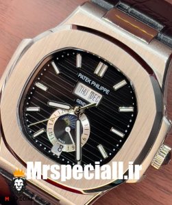 ساعت مچی مردانه پتک فیلیپ ناتیلوس مدل دی دیت اتوماتیک بند چرم صفحه مشکی Patek Philippe NUATILOS 0953