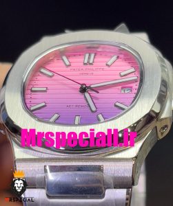 ساعت پتک فیلیپ مردانه ناتیلوس کوارتز استیل صفحه صورتی بنفش Patek Philippe NUATILOS 020768