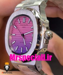 ساعت پتک فیلیپ مردانه ناتیلوس کوارتز استیل صفحه صورتی بنفش Patek Philippe NUATILOS 020768