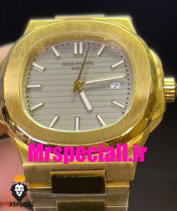 ساعت پتک فیلیپ مردانه ناتیلوس کوارتز طلایی صفحه طوسی Patek Philippe NUATILOS 020770