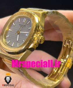 ساعت پتک فیلیپ مردانه ناتیلوس کوارتز طلایی صفحه طوسی Patek Philippe NUATILOS 020770