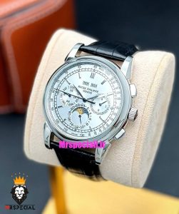 ساعت مچی مردانه پتک فیلیپ دی دیت اتوماتیک بند چرم صفحه سفید Patek Philippe Perpetual Calendar 021241