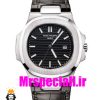 ساعت پتک فیلیپ مردانه مدل ناتیلوس کوارتز بند چرم مشکی صفحه مشکی Patek Philippe NUATILOS 021183