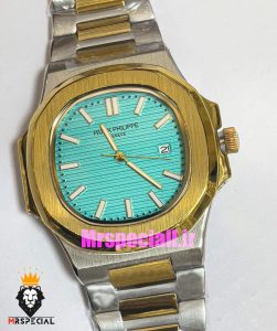 ساعت پتک فیلیپ مردانه ناتیلوس کوارتز دورنگ طلایی صفحه تیفانی Patek Philippe NUATILOS 021055