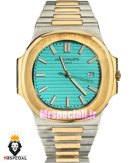 ساعت پتک فیلیپ مردانه ناتیلوس کوارتز دورنگ طلایی صفحه تیفانی Patek Philippe NUATILOS 021055