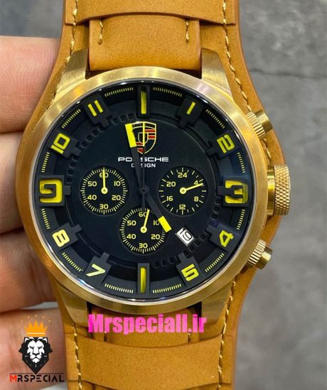 ساعت پورشه دیزاین مردانه کرنوگراف بند جیر کاراملی صفحه مشکی Porsche Design 021442
