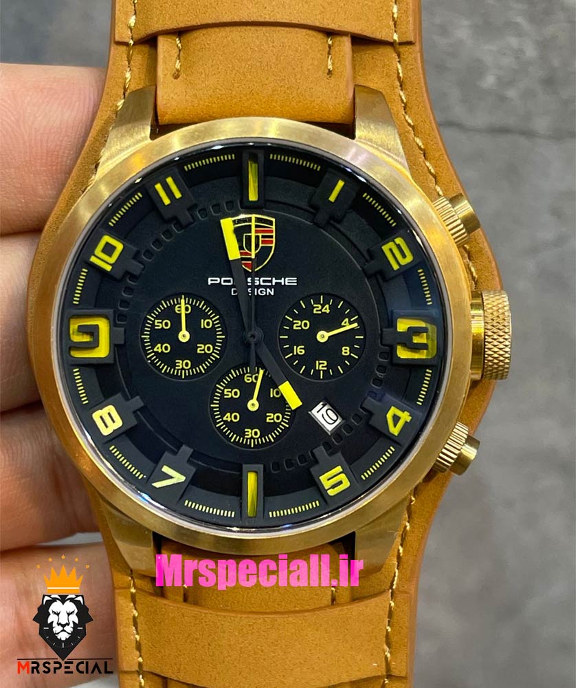 ساعت پورشه دیزاین مردانه کرنوگراف بند جیر کاراملی صفحه مشکی Porsche Design 021442
