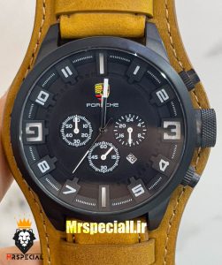 ساعت پورشه دیزاین مردانه کرنوگراف بند جیر کاراملی صفحه مشکی Porsche Design 021306