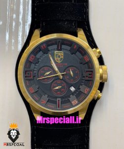 ساعت پورشه دیزاین مردانه کرنوگراف طلایی بند جیر مشکی صفحه مشکی Porsche Design 021186 
