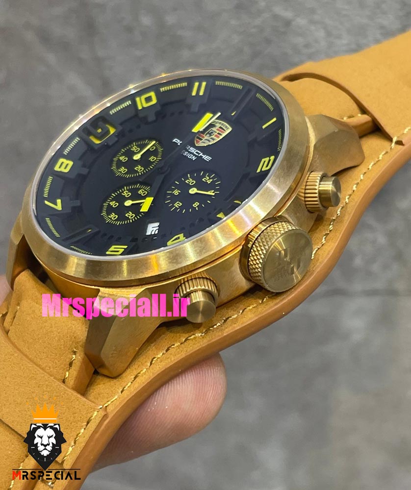 ساعت پورشه دیزاین مردانه کرنوگراف بند جیر کاراملی صفحه مشکی Porsche Design 021442 - تصویر 2