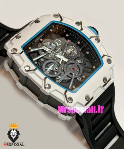 ساعت ریچارد میل مردانه کوارتز مشکی قاب سفید بند رابر مشکی 021713 RICHARD MILLE 