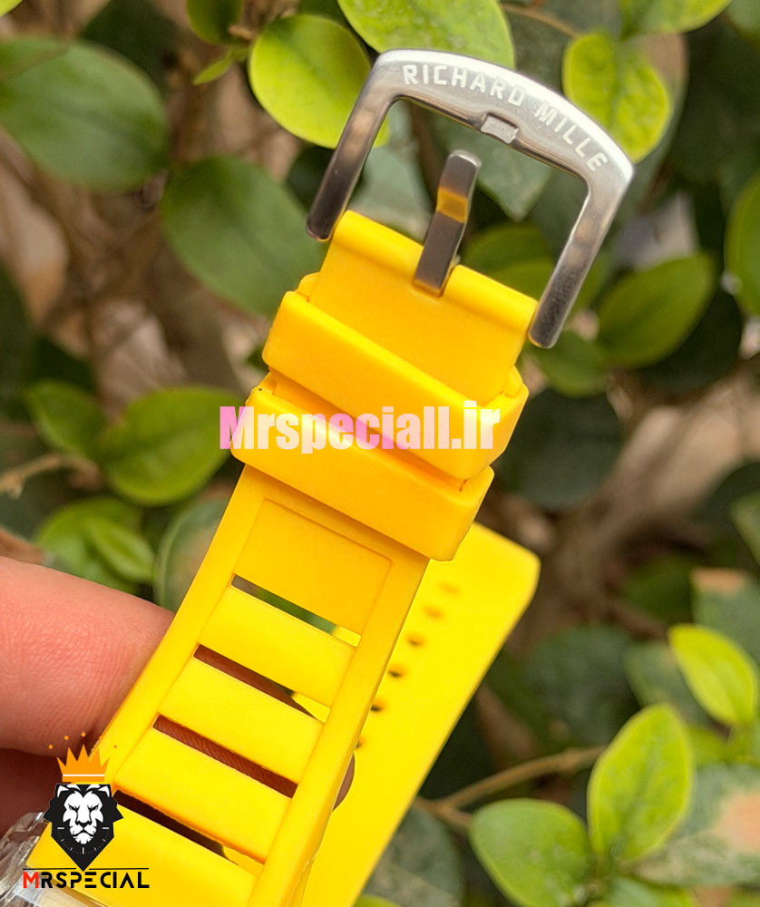 ساعت ریچارد میل مردانه کوارتز قاب شیشه ای بند رابر زرد 021714 RICHARD MILLE