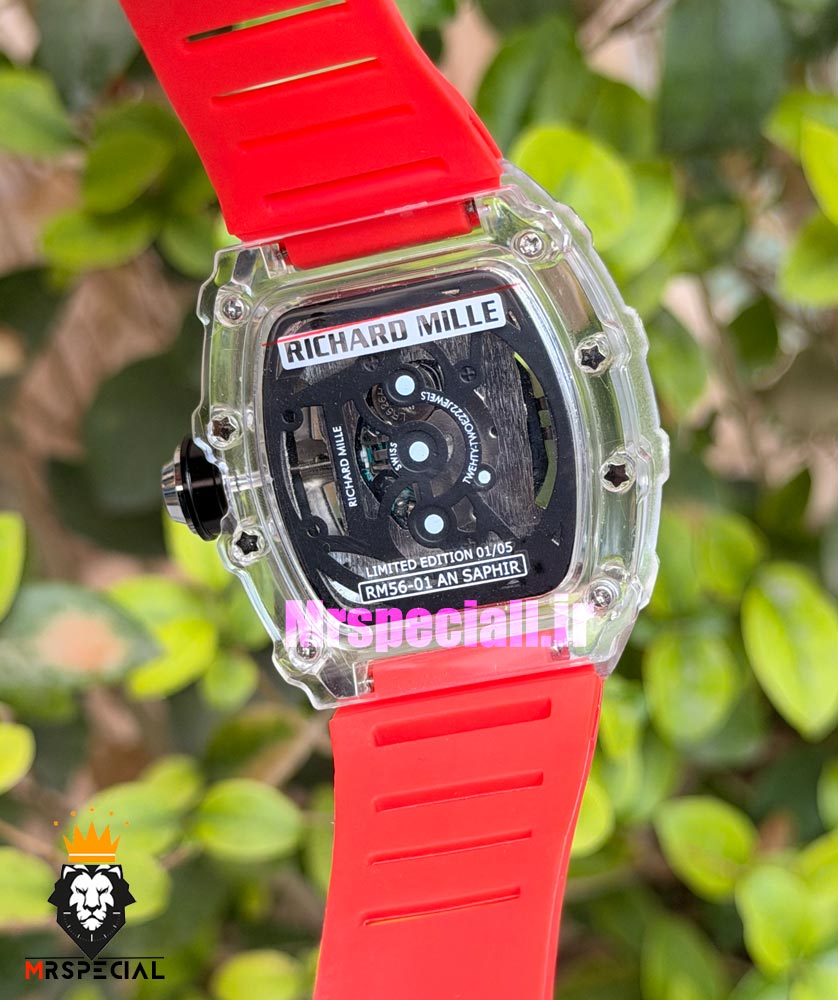 ساعت ریچارد میل مردانه کوارتز قاب شیشه ای بند رابر قرمز 021716 RICHARD MILLE