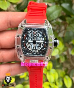 ساعت ریچارد میل مردانه کوارتز قاب شیشه ای بند رابر قرمز 021716 RICHARD MILLE