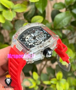 ساعت ریچارد میل مردانه کوارتز قاب شیشه ای بند رابر قرمز 021716 RICHARD MILLE