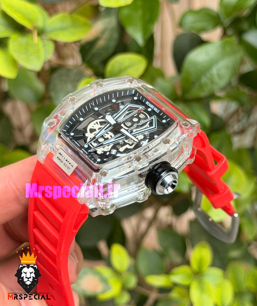ساعت ریچارد میل مردانه کوارتز قاب شیشه ای بند رابر قرمز 021716 RICHARD MILLE