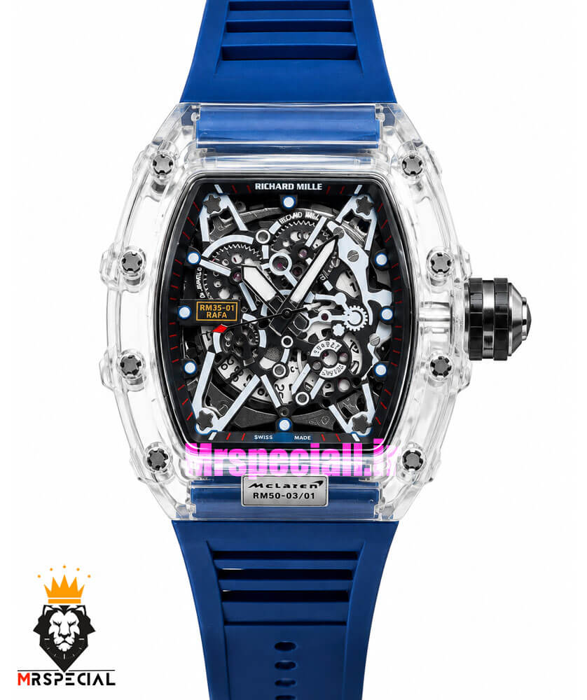 ساعت ریچارد میل مردانه کوارتز قاب شیشه ای بند رابر سورمه ای 021715 RICHARD MILLE