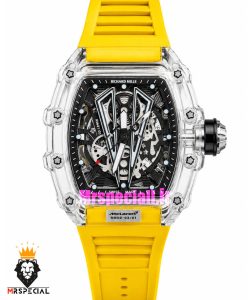 ساعت ریچارد میل مردانه کوارتز قاب شیشه ای بند رابر زرد 021714 RICHARD MILLE