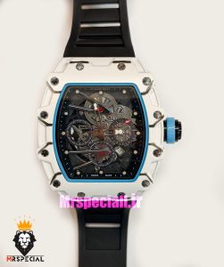 ساعت ریچارد میل مردانه کوارتز مشکی قاب سفید بند رابر مشکی 021713 RICHARD MILLE 