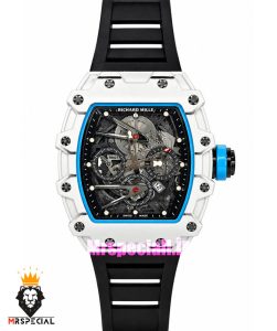 ساعت ریچارد میل مردانه کوارتز مشکی قاب سفید بند رابر مشکی 021713 RICHARD MILLE