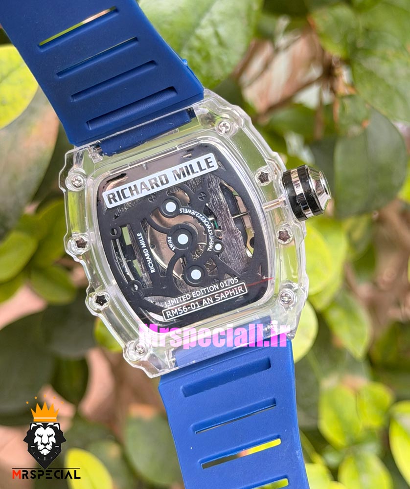 ساعت ریچارد میل مردانه کوارتز قاب شیشه ای بند رابر سورمه ای 021715 RICHARD MILLE