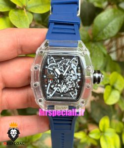 ساعت ریچارد میل مردانه کوارتز قاب شیشه ای بند رابر سورمه ای 021715 RICHARD MILLE