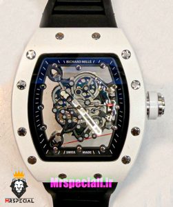 ساعت ریچارد میل مردانه کوارتز سفید بند رابر مشکی 021615 RICHARD MILLE
