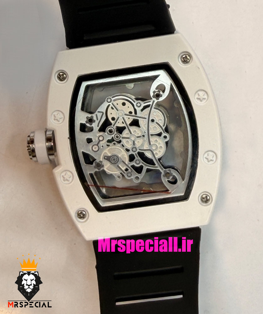 ساعت ریچارد میل مردانه کوارتز سفید بند رابر مشکی 021615 RICHARD MILLE
